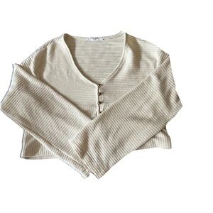 Project Social T Cream Buttoned Crop Top